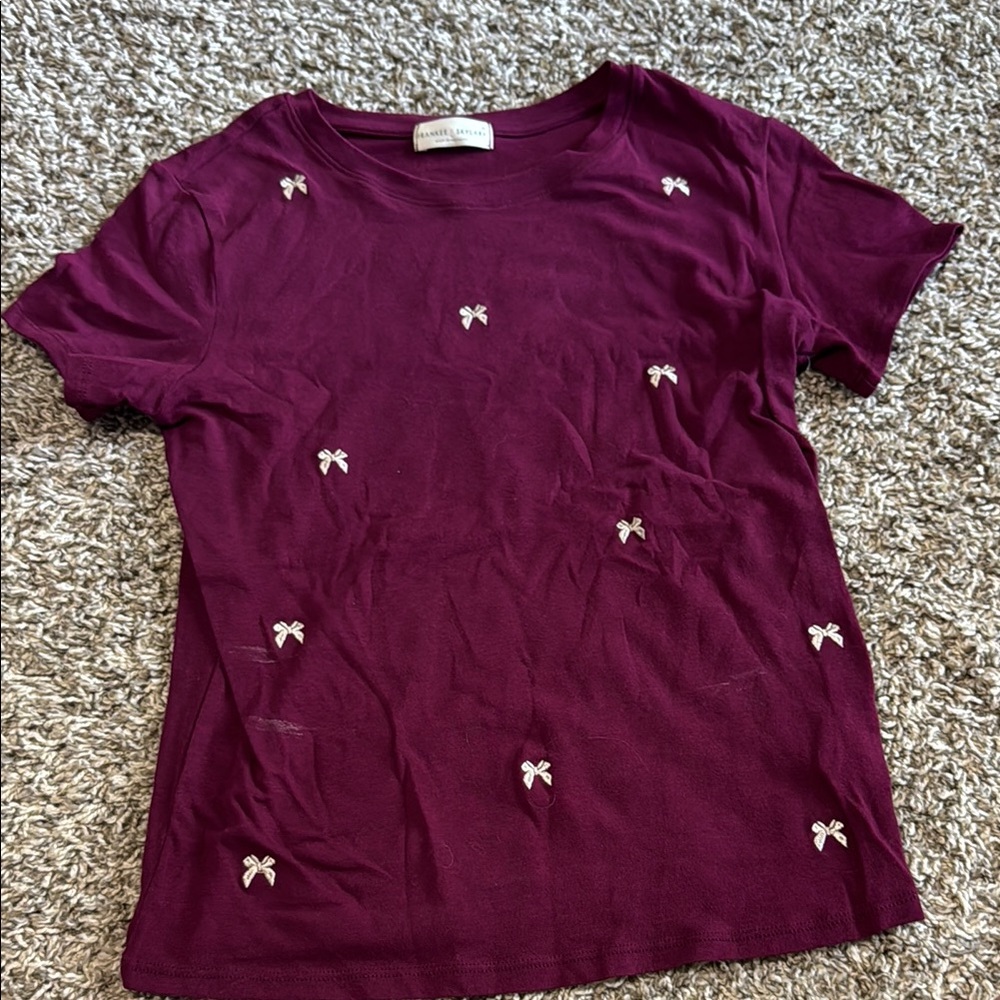 Red Embellished Short Sleeve Tee